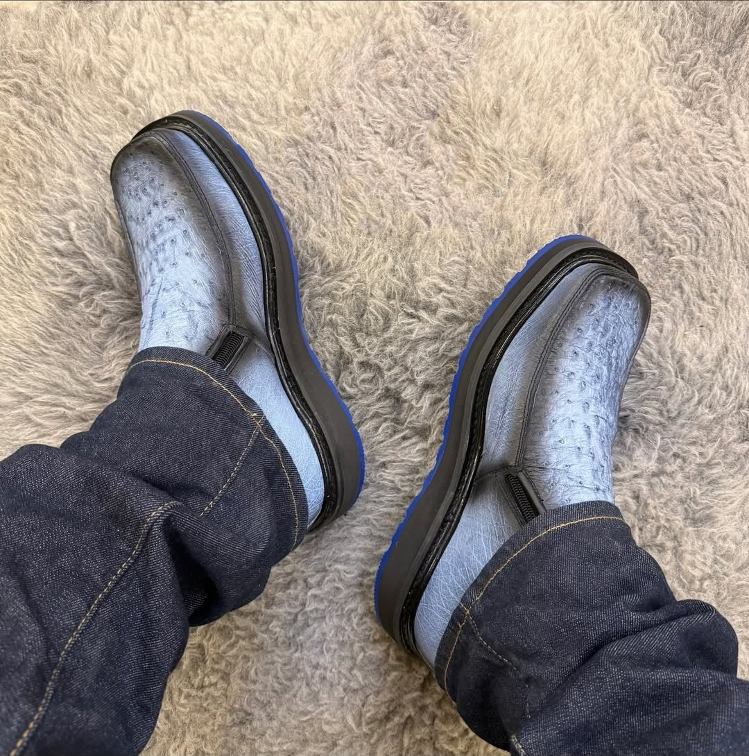 Black And Blue Colorblocked Square Toe Cowboy Boots