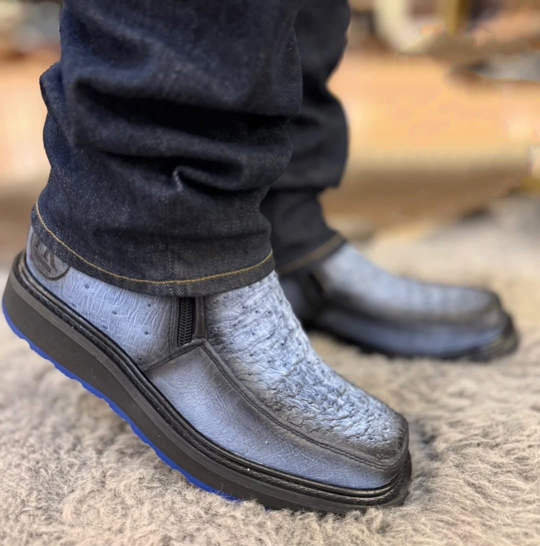 Black And Blue Colorblocked Square Toe Cowboy Boots