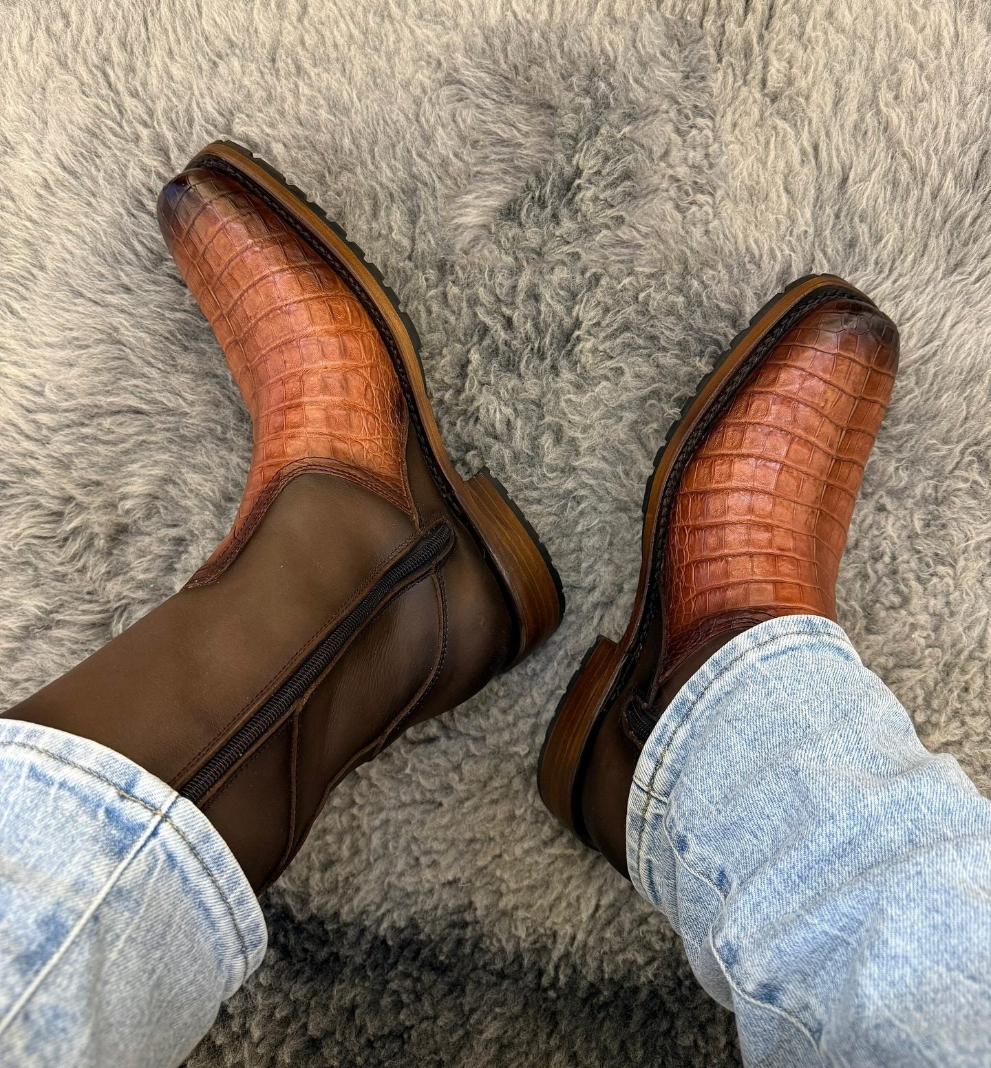 Vintage Crocodile Leather Rider Boots