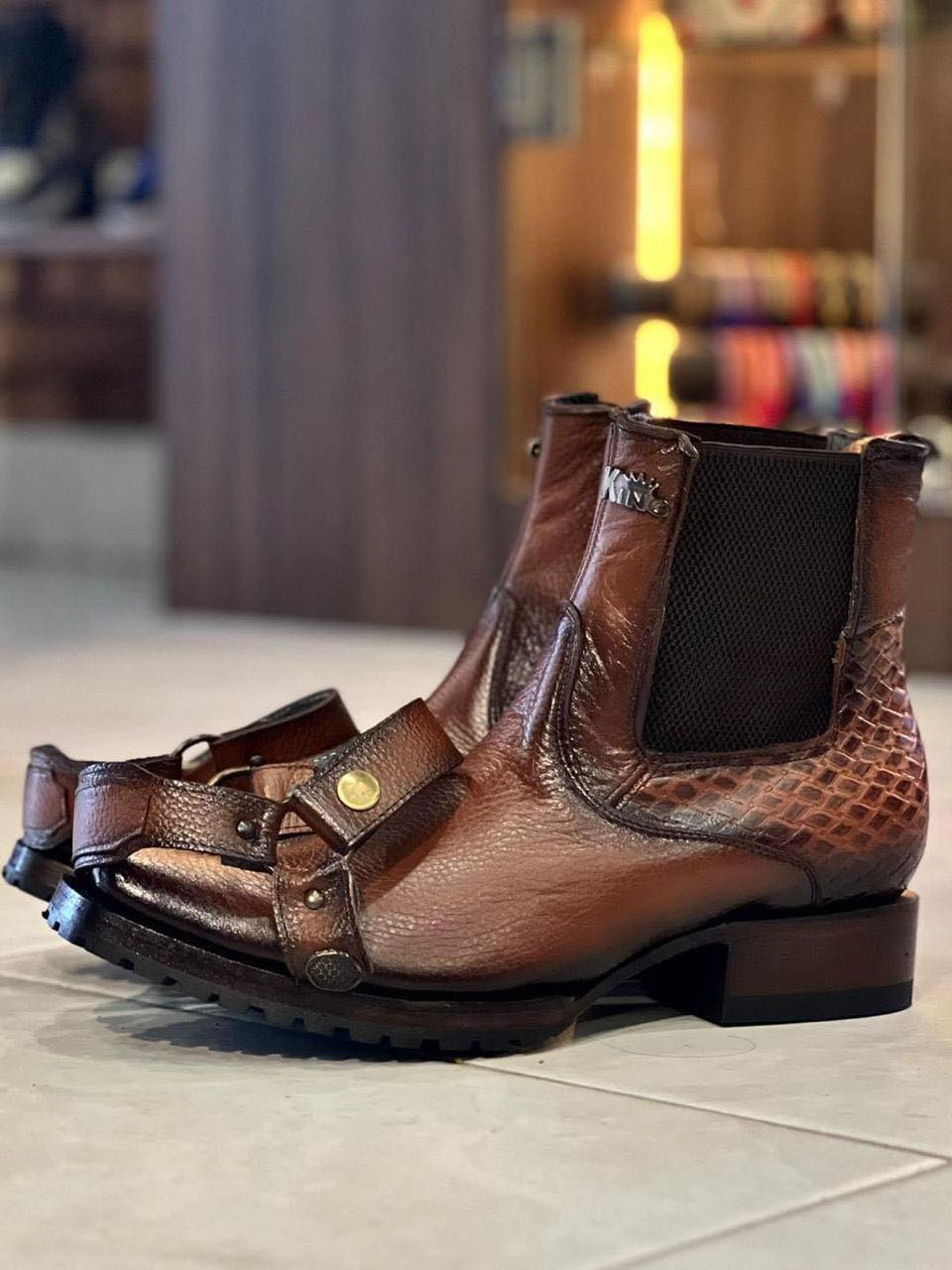 Hand Carved Vintage Cowhide Boots