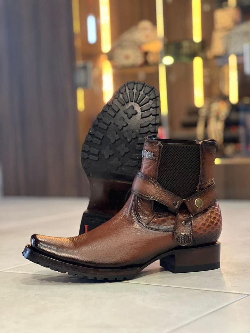 Hand Carved Vintage Cowhide Boots