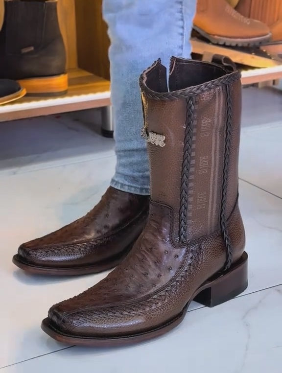 Brock Ostrich Leather Vintage Cowboy Boots