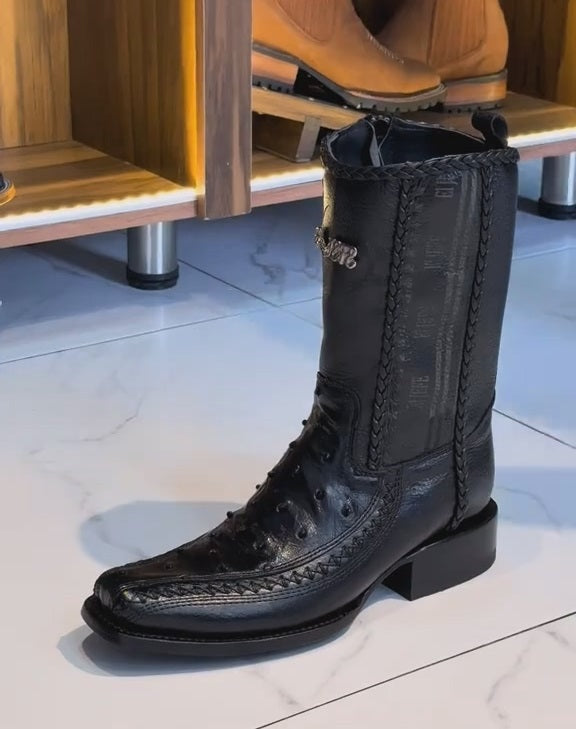 Brock Ostrich Leather Vintage Cowboy Boots