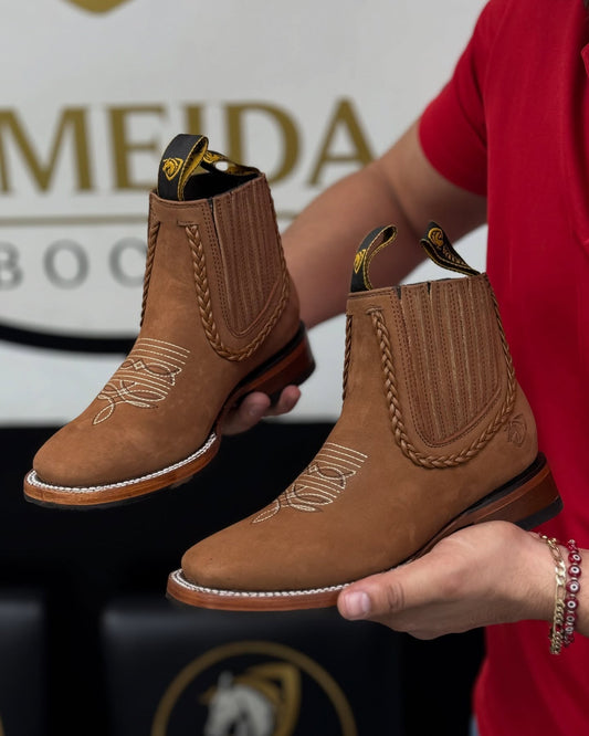 Handmade Crafted Embroidery Embroidered Square Toe Boots