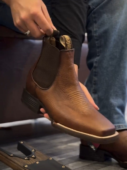 Hand-carved Vintage Square Toe Cowhide Boots