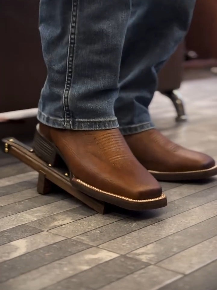 Hand-carved Vintage Square Toe Cowhide Boots