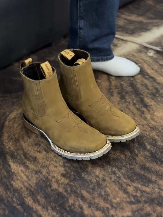 Handmade Crafted Embroidery Embroidered Square Toe Boots
