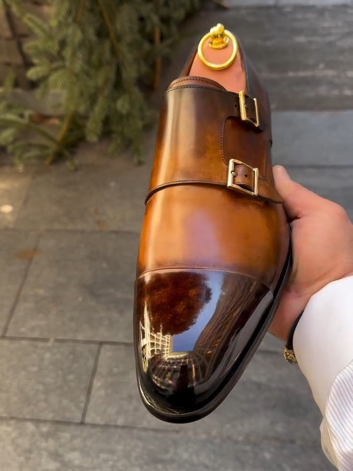 Cap Toe Double Monk Strap Shoe