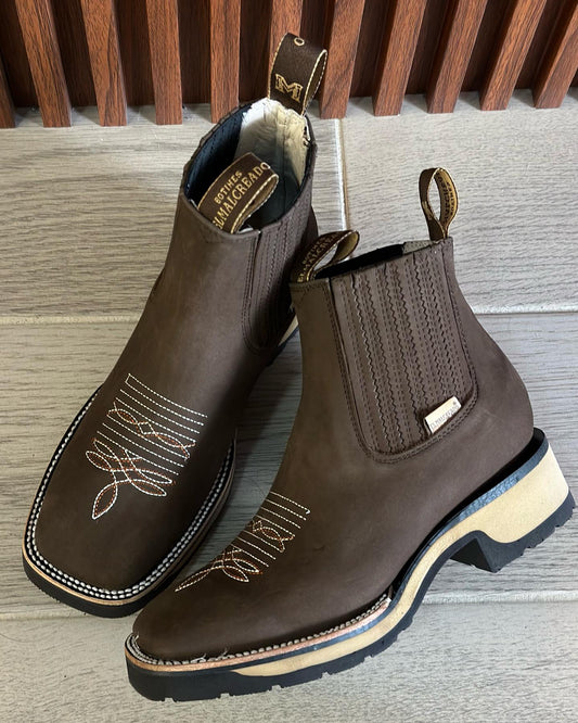 Handmade Crafted Embroidery Embroidered Square Toe Boots