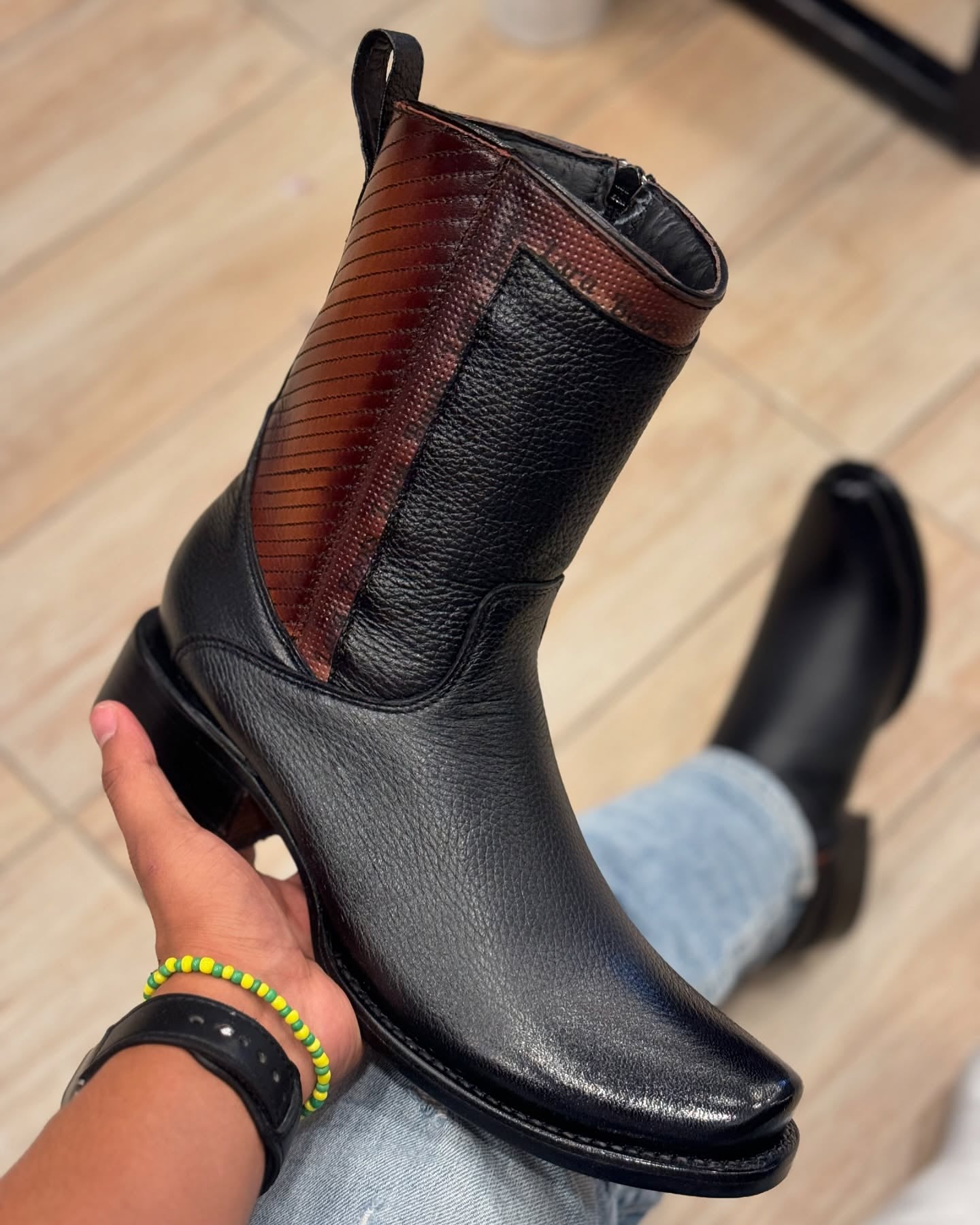 Classic Vintage Wide Leather Boots With Low Heel