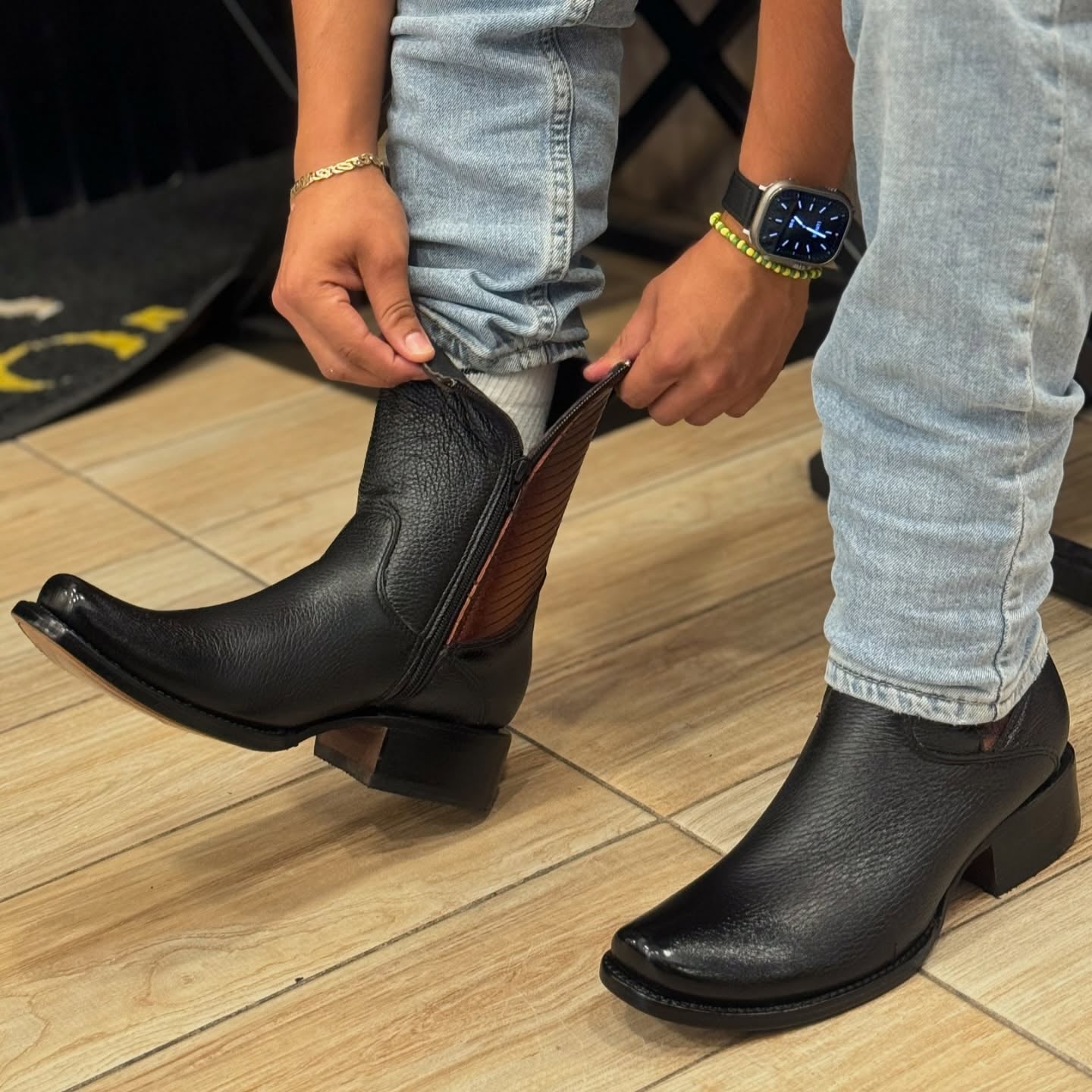Classic Vintage Wide Leather Boots With Low Heel