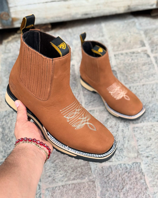 Handmade Crafted Embroidery Embroidered Square Toe Boots