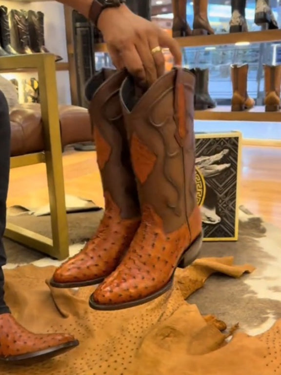 Vintage Ostrich Leather Ranch Cowboy Boots