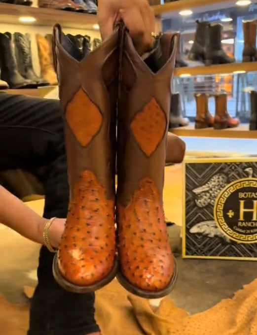 Vintage Ostrich Leather Ranch Cowboy Boots