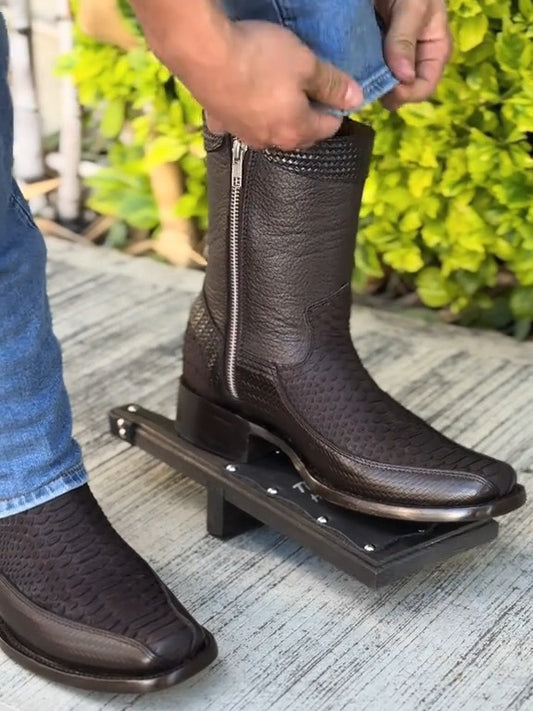 Slip On Exotic Cowboy Boots With Zipper