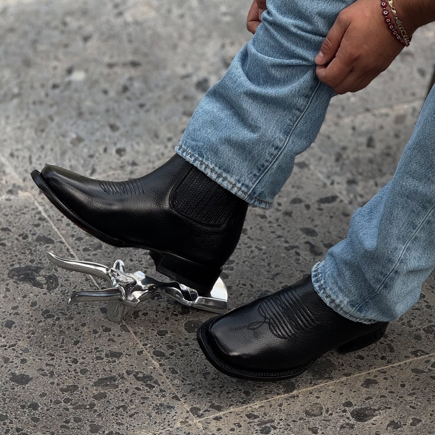 Black Square Toe Sculpted Cowboy Boots