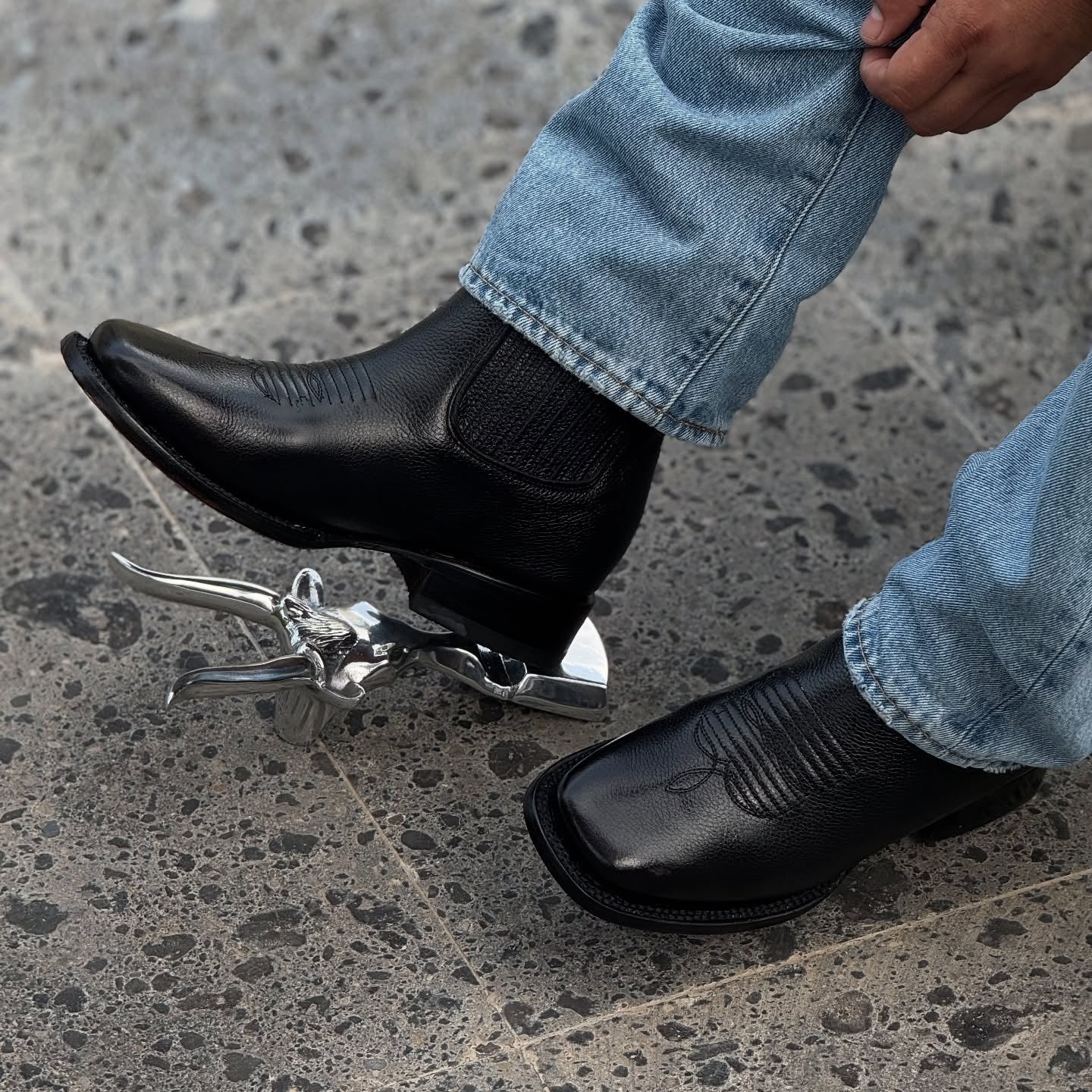 Black Square Toe Sculpted Cowboy Boots
