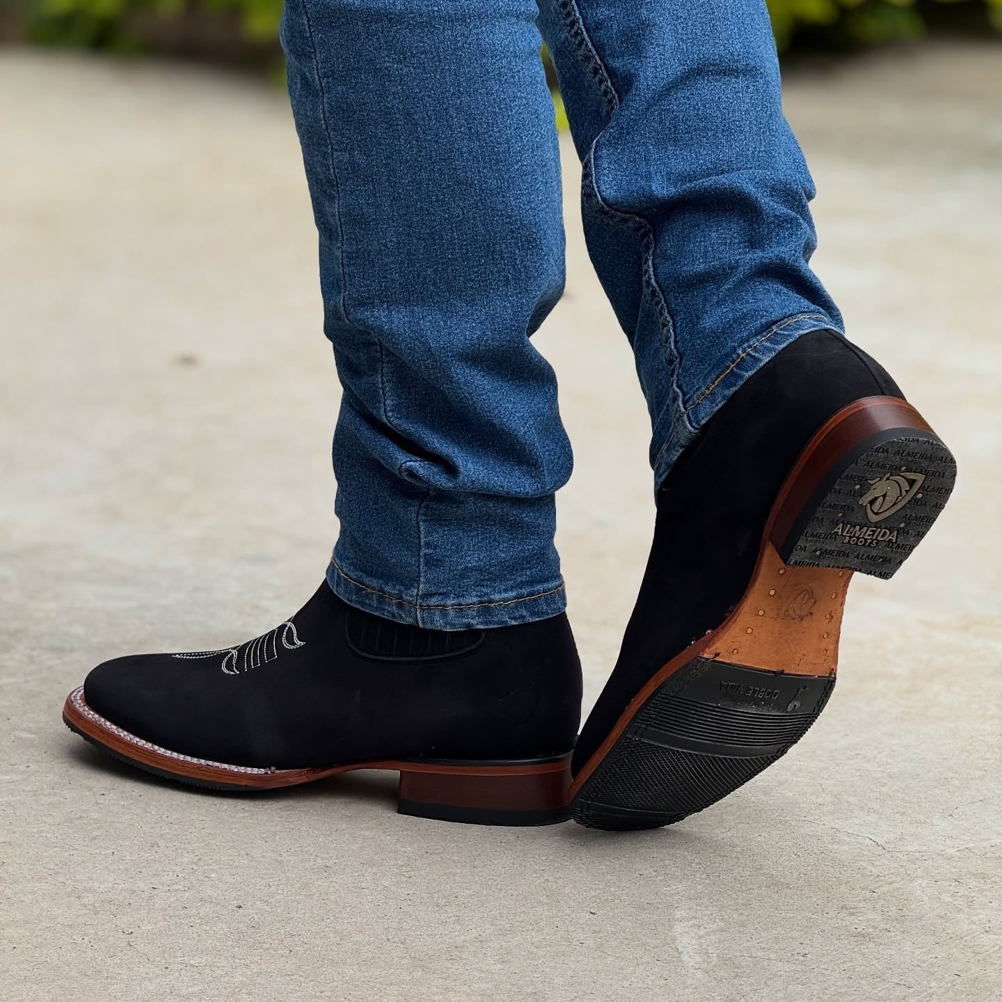 Black Square Toe Sculpted Cowboy Boots