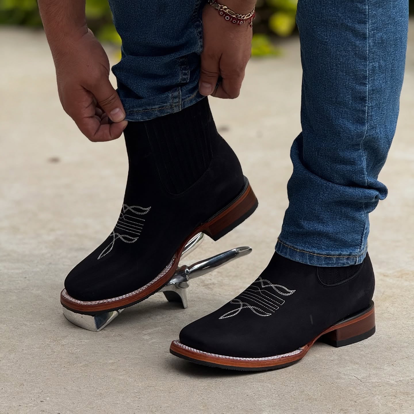 Black Square Toe Sculpted Cowboy Boots