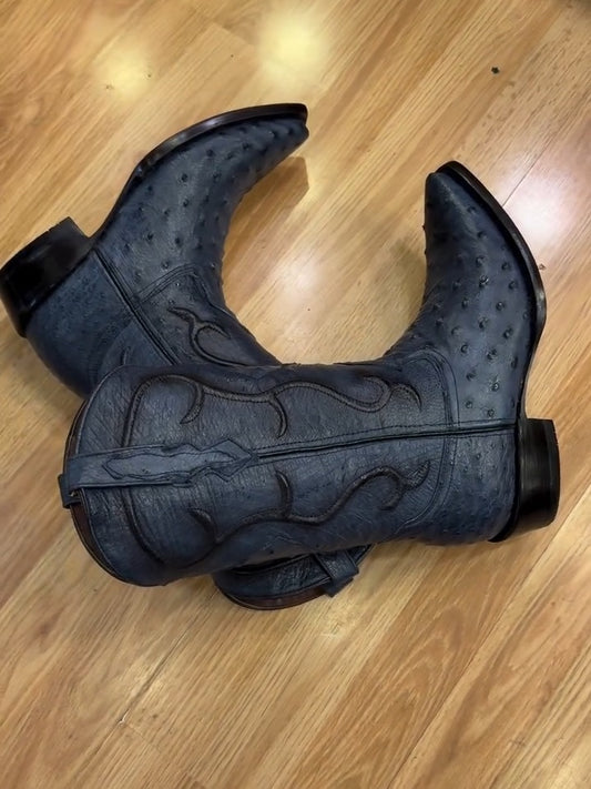 Men's Cowboy Boot In Genuine Ostrich Leather And Bovine Leather