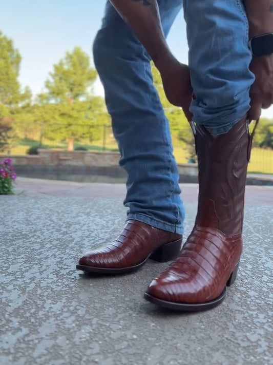 Handmade Crocodile Patchwork Cowboy Boots