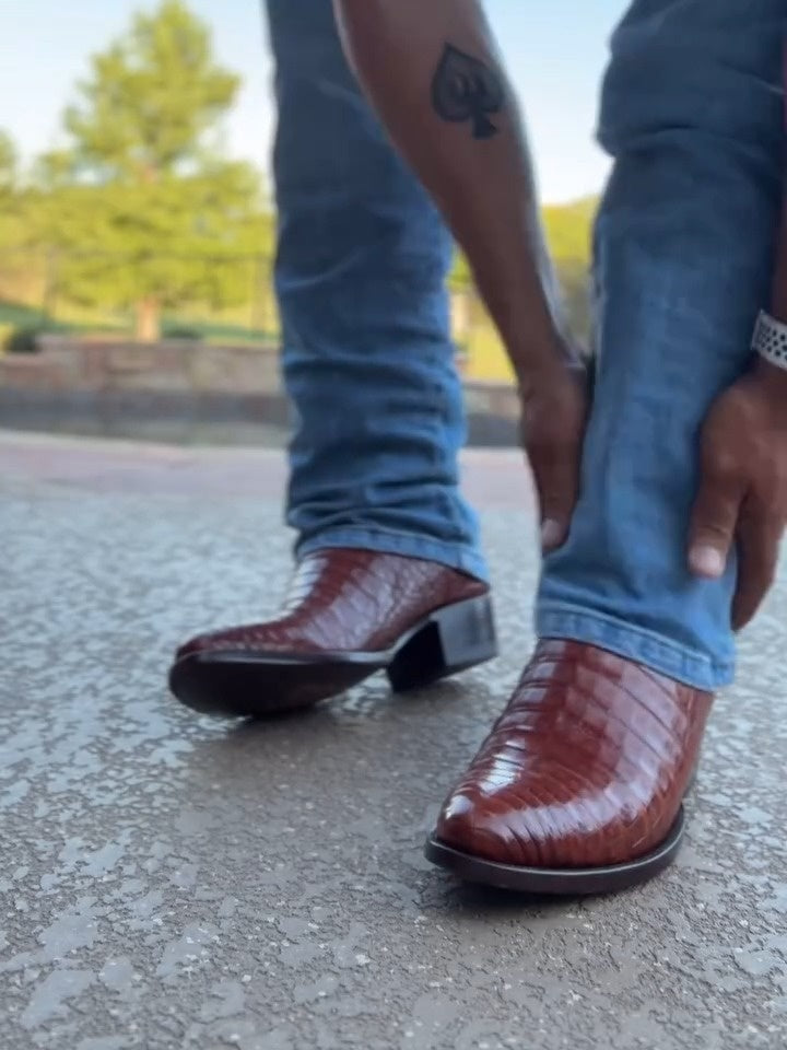 Handmade Crocodile Patchwork Cowboy Boots