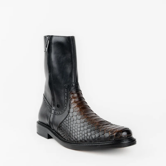 Inca Black Calfskin Python Men's Boots
