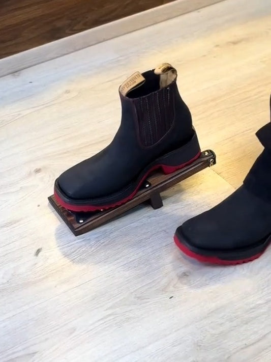 Mens Black Leather Work Boots Non-Slip Elasticized Soft Toe