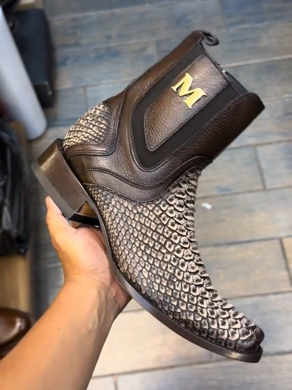 Retro Crocodile Leather Letter Boots