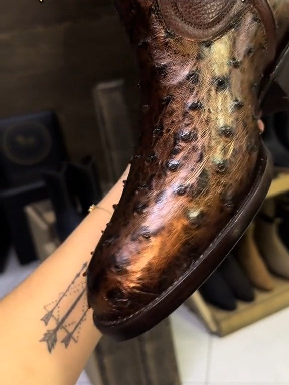 Vintage Ostrich Skin Ranch Cowboy Boots