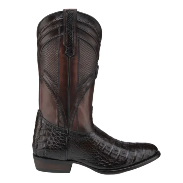 Men's Western Boot Genuine Caiman Belly Laser & Embroidery Round Toe