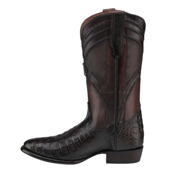 Men's Western Boot Genuine Caiman Belly Laser & Embroidery Round Toe