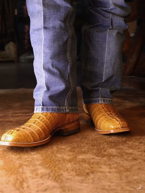 Men's Caiman Cognac Western Boot Broad Square Toe