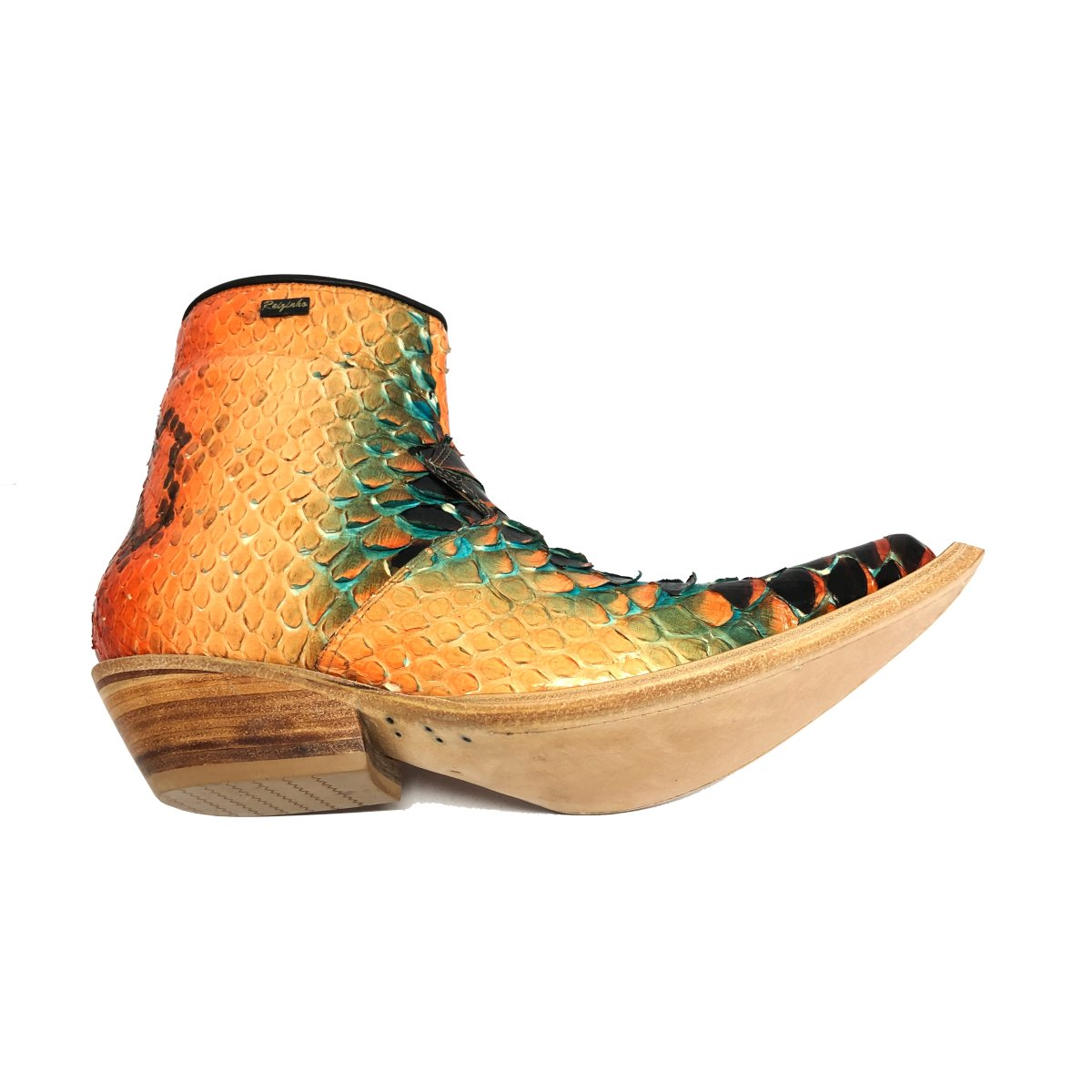 Snake Print Boots - Short Shaft, Pointed Toe, Handmade Leather Sole
