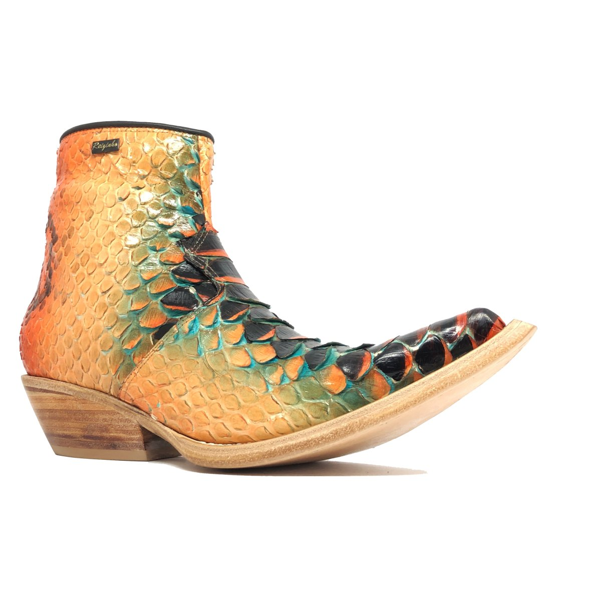 Snake Print Boots - Short Shaft, Pointed Toe, Handmade Leather Sole