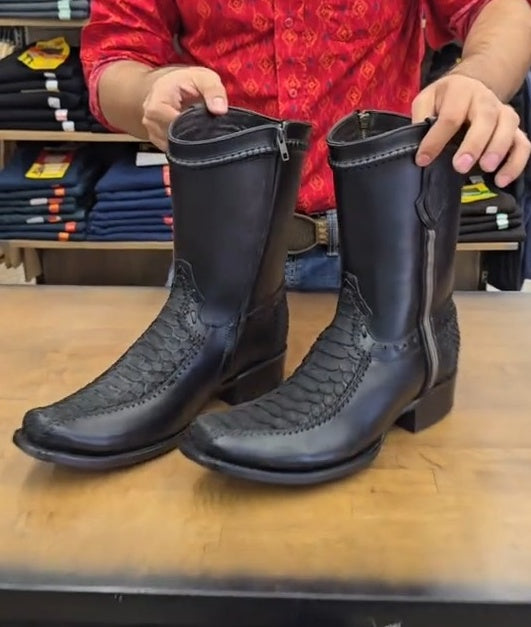 Snake Print Boots Semi Square Toe