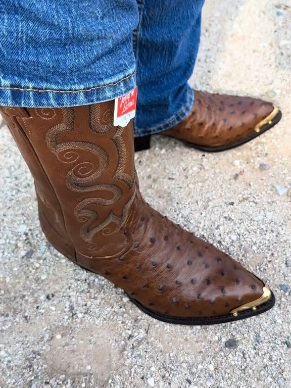 Vintage J Chisholm Exotic Full Quill Ostrich Cowboy Boots