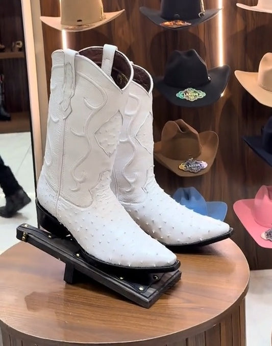 Original White Ostrich LeatherJ-Toe Boot