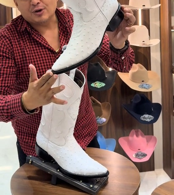 Original White Ostrich LeatherJ-Toe Boot