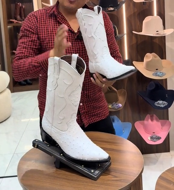 Original White Ostrich LeatherJ-Toe Boot