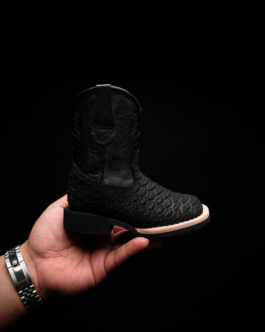 Kid’s Matte Black Python Boots