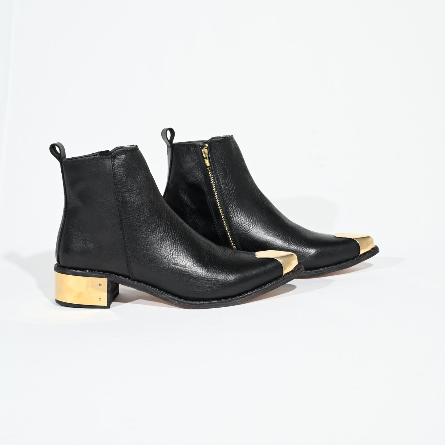 Black Leather Ankle Boots With Metal Toe