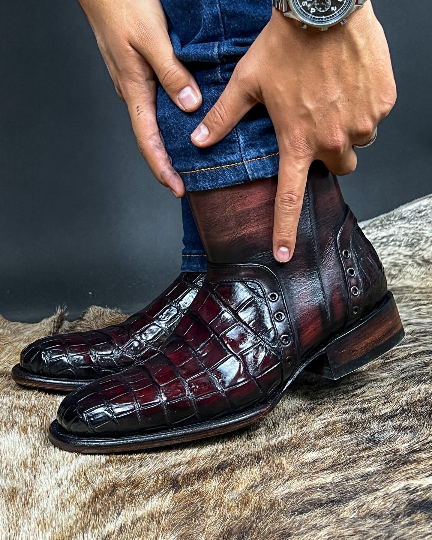 Edgar Brown Crocodile Boots