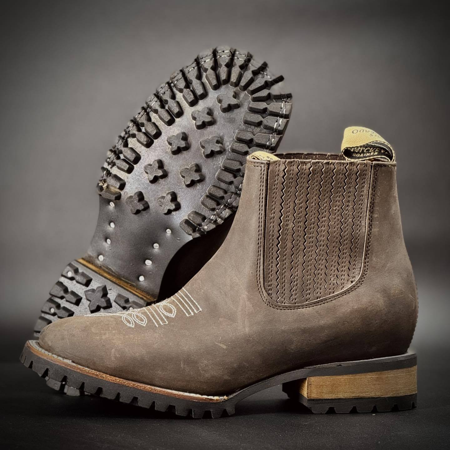 Hand Embroidered Men's Ostrich Square Head Boots