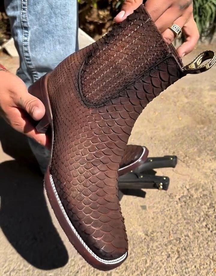 Men's Handmade Crocodile Leather Square Toe Chelsea Boots