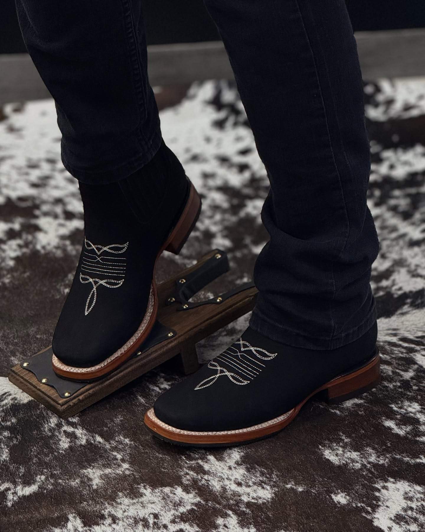 Black Square Toe Sculpted Cowboy Boots