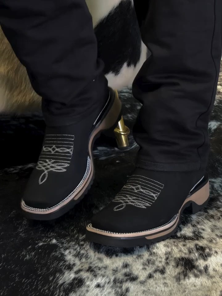 Handmade Crafted Embroidery Embroidered Square Toe Boots