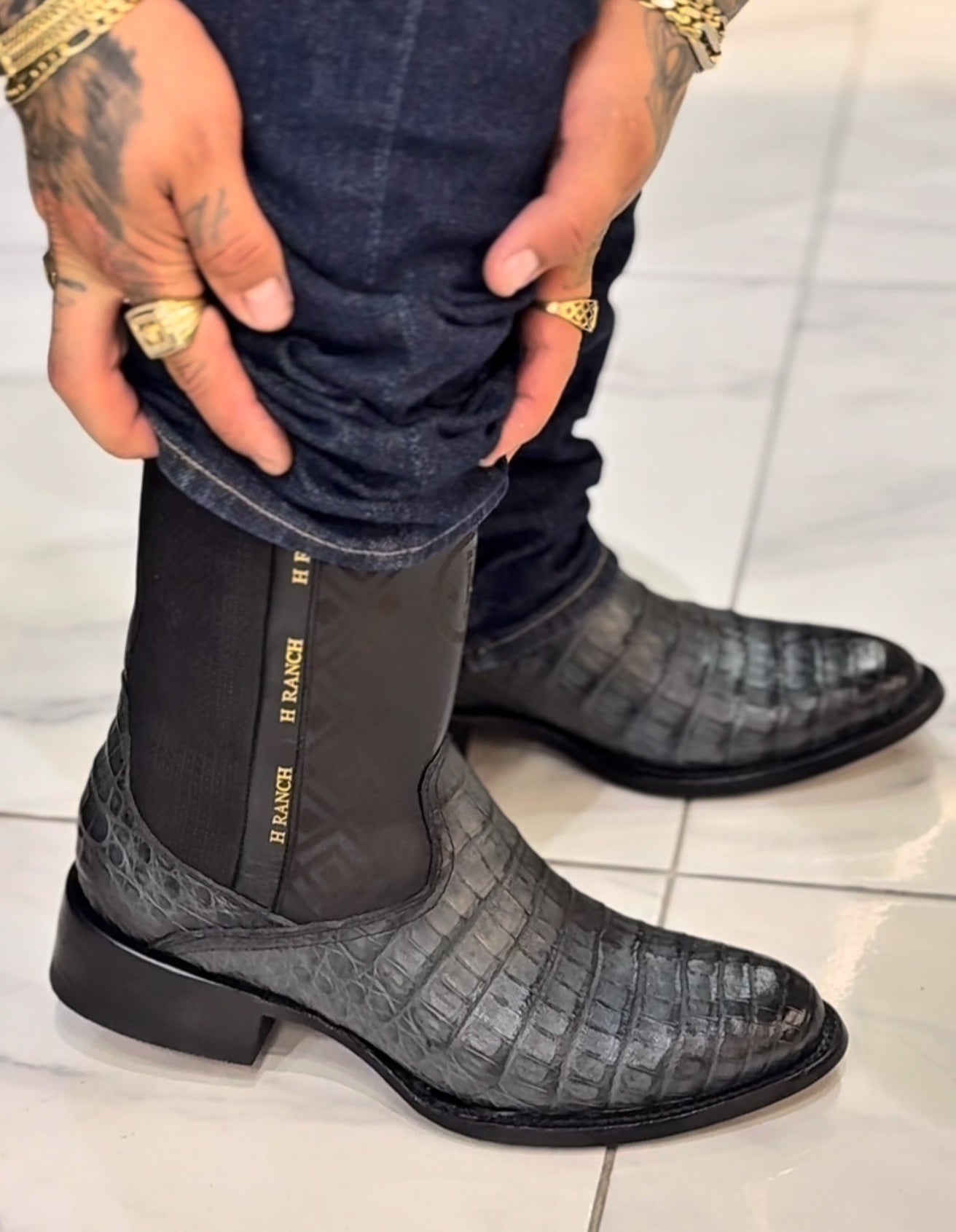 Vintage Printed Crocodile Leather Cowboy Boots