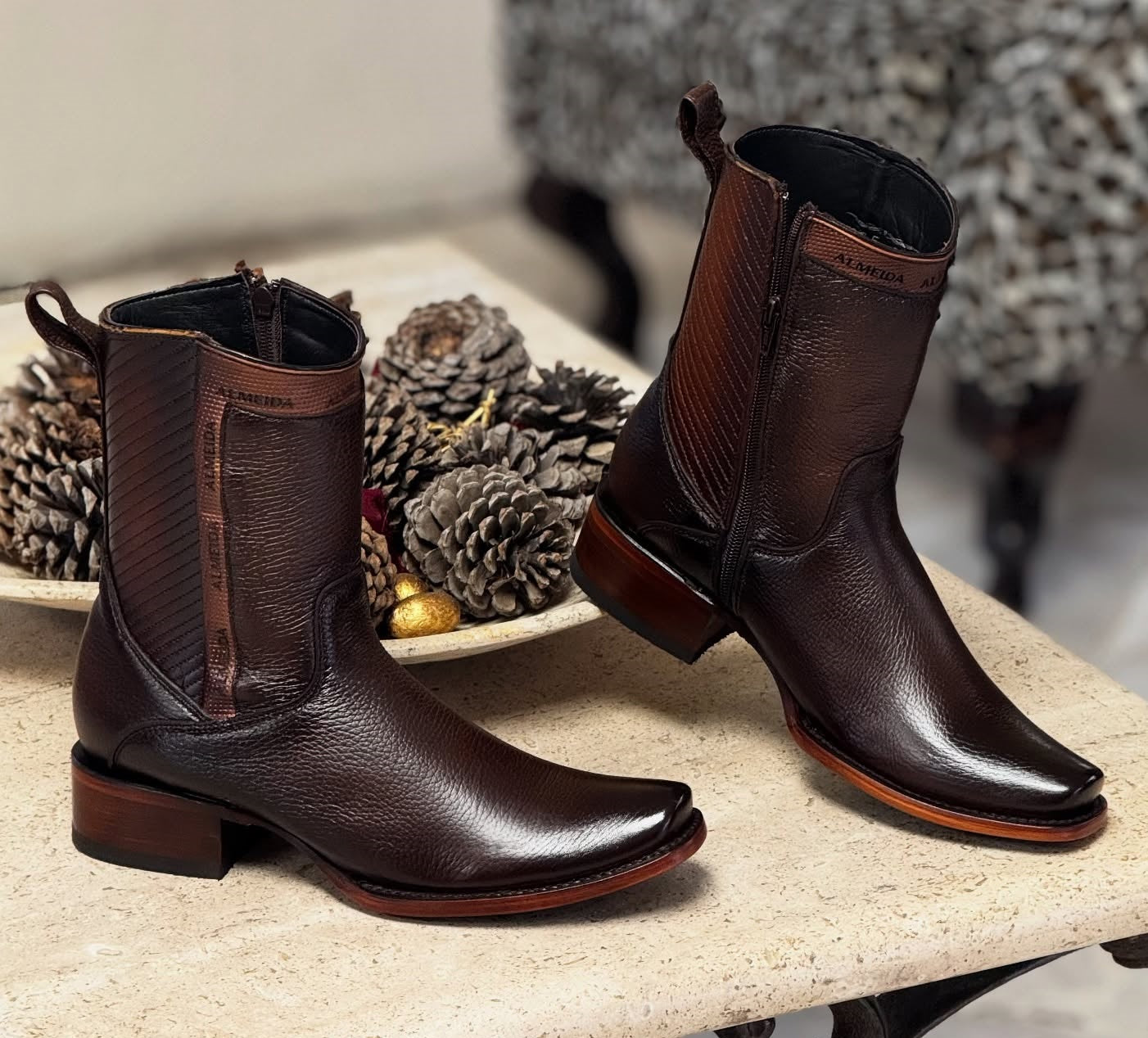 Classic Vintage Wide Leather Boots With Low Heel