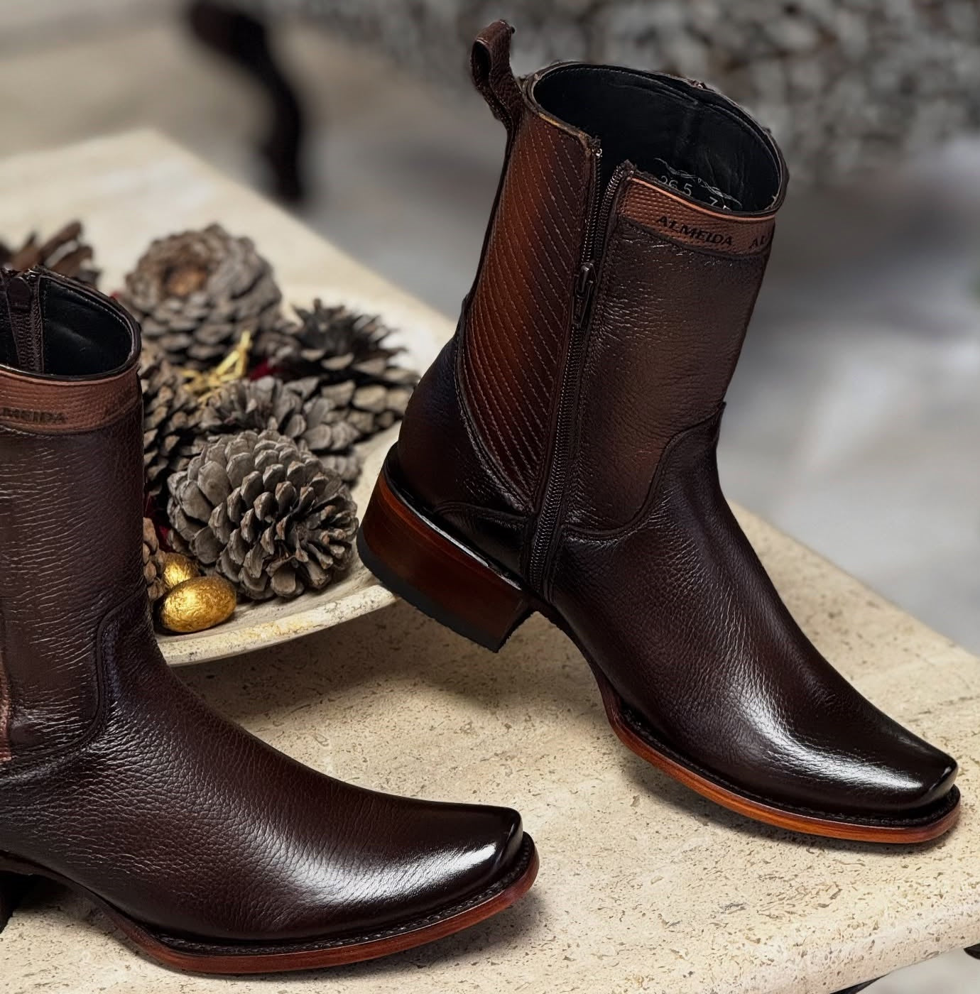 Classic Vintage Wide Leather Boots With Low Heel